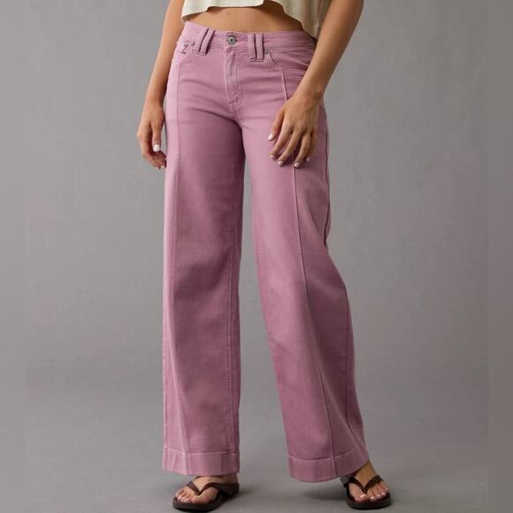 *NWOT* American Eagle Mauve Pink Dreamy Low-Rise Baggy Wide-Leg Pant | Size 0 - Picture 1 of 5